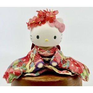 RARE Sanrio Hello Kitty Pink Sakura Kimono Ceramic & Fabric Figurine Japan 1998